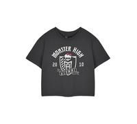 Monster High Alumni Women's Grey Cropped Short Sleeve T-Shirt | Graphic Tee for Ladies Logo Print Top | Short-Sleeved Alumni Apparel | Casual Wear for Her