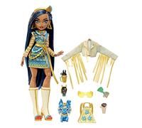 Monster High Doll Age 4+, Cleo De Nile with Accessories and Pet Dog, Posable Fashion Doll with Blue Streaked Hair, HHK54