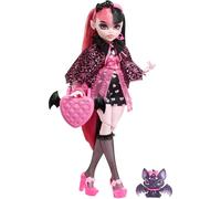 Monster High Draculaura Doll in Fang-tastic Heart-Print Fashion with Sheer Sleeves, Cape & Count Fabulous - Backpack & Accessories