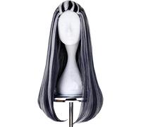 Monster High Frankie Cosplay Wigs 65 cm Black Mix White Halloween Party Synthetic Cosplay Wig