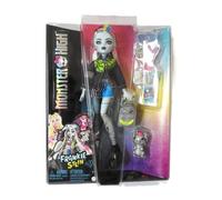 Monster High Frankie Stein Doll in Denim Jacket Shorts, Pet Dog & Accessories