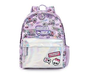 Monster High Girls Backpack | Pink & Silver Rucksack with Adjustable Straps | Reflective Pocket & Badge All Over Print Practical & Organised Luggage Sports School Bag | Doll TV Series Merchandise Gift