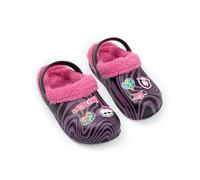 Monster High Girls Black Pink Heart Badges Clogs | Fluffy Lined Footwear for Everyday Wear | Fun Character Design Inspired by TV Series Merch - 12 UK Child