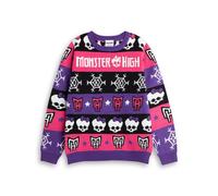 Monster High Girls Pink & Black Skull & Snowflake Fairisle Christmas Jumper | Long Sleeve Crew Neck Holiday Wear | Cartoon Style Kids Outfit Merch - 9-10 Years