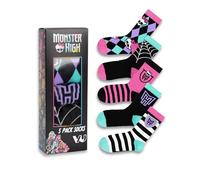 Monster High Girls Multicoloured Skulls and Stripes Calf Socks | Set of 5 Pairs | Fun Patterns Logos | Casual Everyday Socks for Kids | Argyle and Striped Designs - 4-6.5 UK Child