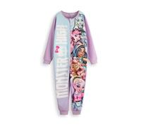 Monster High Girls Onesie | Kids All in One Sleepsuit Pyjamas in Purple | Nightwear Fleece Zip One-Piece Bodysuit | Draculaura Frankie Stein Clawdeen Wolf | Fashion Cartoon Series Merchandise Gift