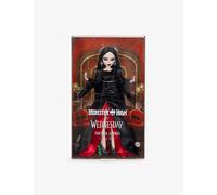 Monster High x Wednesday Doll, Morticia Addams Collectible in Black and Crimson Velvet Dress with Jewelry, Show-Inspired Heels and Doll Stand, JLK99