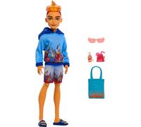 Monster High Scare-adise Island Heath Burns Doll Age 4+ with Flame Hoodie, Swim Trunks and Beach Accessories Like Sunglasses