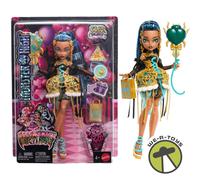 Monster High Scary Sweet Birthday Doll, Cleo De Nile in Golden Party Dress with Themed Accessories like Invite, Balloon, Gift, Lipstick and More, JBG76
