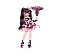 Monster High Scary Sweet Birthday Doll, Draculaura in Pink Party Dress with Themed Accessories like Invite, Balloon, Gift, Fan and More, JBG74