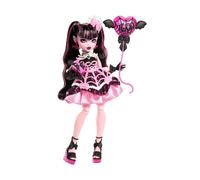 Monster High Scary Sweet Birthday Doll, Draculaura in Pink Party Dress with Themed Accessories like Invite, Balloon, Gift, Fan and More, JBG74