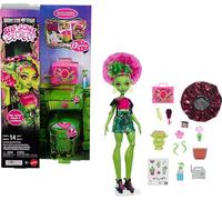 Monster High Self-Scare Secrets Venus McFlytrap Doll and Accessories Set with 13 Realistic Surprises like Haircare Products, Bonnet and Plant, JHK45
