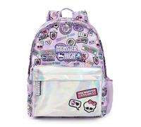 Monster High Girls Backpack | Pink & Silver Rucksack with Adjustable Straps | Reflective Pocket & Badge All Over Print Practical & Organised Luggage Sports School Bag | Doll TV Series Merchandise Gift