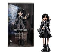 Monster High Wednesday Doll and Accessories, Wednesday Addams Collectible in Nevermore Academy Uniform with Thing and Backpack, Doll Stand, HXJ04