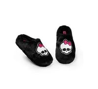 Monster High Women's Black Fluffy Mule Slippers | Cartoon Skull with Bow Design | Stylish Home Wear & Lounging Footwear | Comfortable Indoor Slippers Merch - 7-8 UK