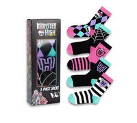 Monster High Girls Multicoloured Skulls and Stripes Calf Socks | Set of 5 Pairs | Fun Patterns Logos | Casual Everyday Socks for Kids | Argyle and Striped Designs - 12.5-3.5 UK Child