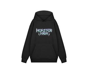 Monster High Women's Hooded Black Sweatshirt | Classic Long Sleeve Graphic Tee for Casual Wear Logo Print | High Voltage Cartoon Apparel | Retro Fashion Top