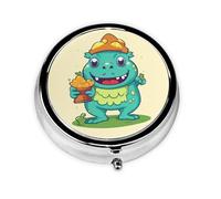 Monster Holding Trophy Pill Box Metal Round Small Pill Case Cute 3 Compartment Pill Organizer Portable Travel Pillbox Mini Pill Container Holder for Daily Medicine Supplement Vitamin