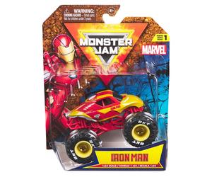 Monster Jam 2024 Marvel 1:64 Scale Diecast Series 1 Monster Truck with Flag: Iron Man