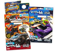 Monster Jam and Hot Wheels Magic Ink Coloring Book Set Kids Toddlers - Bundle with 2 Imagine Ink Coloring Books with Invisible Ink Pens Racecar Stick