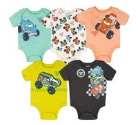 Monster Jam Baby Bodysuits for Newborn and Infant Digger El Toro Loco Megalodon 5 Pack, Cream/Peach/Neon Yellow/Turquoise/Anthracite, 3-6 mois
