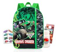 Monster Jam Backpack for Boys - Bundle with 16" Grave Digger School Bag, Water Bottle, Tattoos, & More | Monster Jam School Backpack for Boys Set