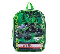 Monster Jam Backpack for Kids - Green Grave Digger Kids Backpack - Monster Truck Bookbag with Laptop Sleeve - Toddler Book Bag with Side Pockets and Padded Straps - Spacious Children's School Bag