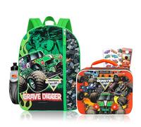 Monster Jam Backpack with Lunch Box- Bundle with 16” Grave Digger Backpack, Lunch Bag, Water Bottle, Tattoos, More | Monster Jam School Bag for Boys, Kids