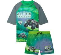 Monster Jam Boys Swim Suit Set 4-12 Yrs, 2 Pcs Swimming Costume with Shorts, UPF 50+ Beach & Pool Rash Vest & Swimming Trunks (5-6 Years, Multi Monster Jam)