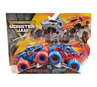 Monster Jam El Toro Loco vs Megalodon 1:64 Scale Die-Cast Monster Truck, Series 10, Red White Blue Patriotic Edition, Official Spin Master Toy Truck