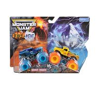 Monster Jam Fire & Ice Split Grave Digger and Split Whiplash 1:64 Scale Die-Cast Monster Trucks Vehicle 2-Pack