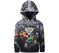 Monster Jam Fleece Pullover Hoodie Toddler to Big Kid Grave Digger El Toro Loco Megalodon Sparkle Smash, Black, 10-12