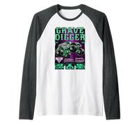 Monster Jam Grave Digger Green and Purple Collage Raglan Baseball Tee