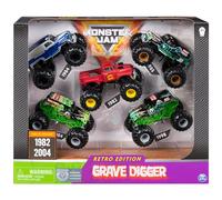 Monster Jam Grave Digger Monster Truck 5pc Value Pack: 1:64 Scale Retro Die-Cast Gift Set with Iconic Models (1982-2005) Chrome Rims and BKT Tires - Authentic Collectible for Fans & Birthday Parties