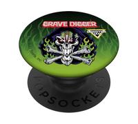 Monster Jam Grave Digger Skull Logo Green Flames Motorsports PopSockets Adhesive PopGrip