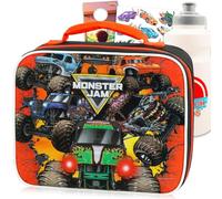 Monster Jam Lunch Box for School ~ Soft Insulated Lunch Bag Bundle with Water Bottle, Tattoos, More | Kids Toddlers Adults Boys