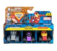 Monster Jam, Marvel Mini Monster Truck 3-Pack, Thor, Black Panther, Iron Man Die-Cast Monster Trucks, 1:87 Scale, Kids Toys for Boys Ages 3 and Up