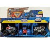 Monster Jam, Marvel Mini Monster Truck 3 Pack, Thor, Captain America, War Machine Die-Cast Monster Trucks, 1:87 Scale, Kids Toys Ages 3+