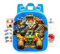 Monster Jam Mini Backpack for Boys Kids Toddlers - 11" Iconic Woven Small Backpack Bundle w Tattoos and More | Preschool Daycare Kindergarten