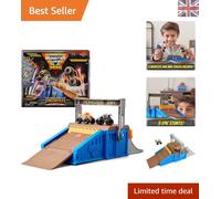 Monster Jam Mini Freestyle Arena with 2 Trucks: Stunts & Travel Fun for Kids