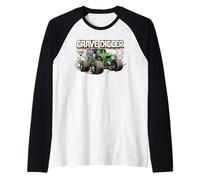 Monster Jam Muddy Tire Tracks Grave Digger Truck Motorsports Raglan Baseball Tee