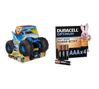 Monster Jam, Official Megalodon STORM All-Terrain Remote Control Monster Truck, 1:15 Scale, Grey + Duracell Optimum pack of 4 AAA
