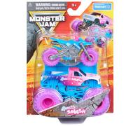 Monster Jam Official Pack of 2 Sparkle Smash Monster Cars and Cross Bikes with Accessories, 1:64 Scale, Toys for Boys and Girls Ages 3 and Up.