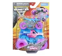 Monster Jam Sparkle Smash 1:64 Diecast Monster Truck with Motorcycle Walmart Exclusive Pink & Blue Official Spin Master Toy Ages 3+