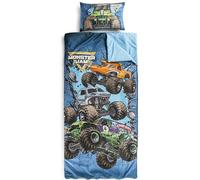 Monster Jam Trucks Children’s Slumber Bag & Pillow Set - Cosy (137 x 61 cm) Indoor Sleeping Bag with Carry Handle and (43 x 28 cm) Pillow, Ideal for School Trips & Sleepovers - 2-Piece Set