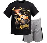 Monster Jam Trucks El Toro Loco Toddler Boys T-Shirt Mesh Shorts Set Black/Gray 3T