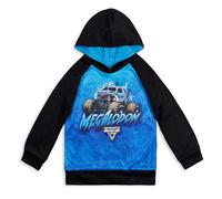 Monster Jam Trucks Little Boys Fleece Raglan Hoodie Black/Blue 7-8