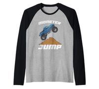 Monster Jump Monster Truck Jumps Dirt Ramp Stunt Rally Show Raglan Baseball Tee
