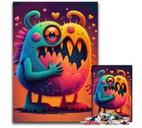 Monster Love Hearts Jigsaw Puzzle 1000 Pieces Wooden Jigsaw Puzzles for Mother'S Day, Birthdays, Christmas 50x75CM/19.68x29.52inch