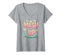 Monster Mash It Up Spooky Fun Halloween Party Celebration V-Neck T-Shirt, Women, Heather Grey, L